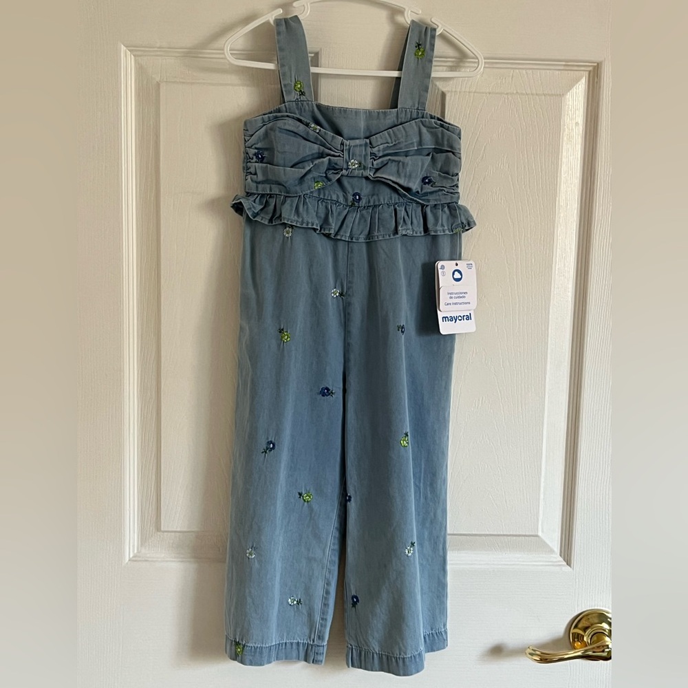Mayoral Blue Romper with Ruffled Waistband